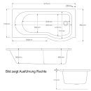 SKALI Badewanne mit Duschzone 167,5x85/75x40 cm, links, weiss