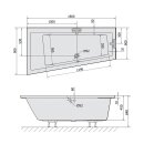 ANDRA L SLIM asymmetrische Badewanne 180x90x45cm, weiss